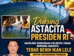Dukung Astacita Presiden RI, Kapolsek Kenduruan Polresta Tuban Bersama Anggota Tebar Benih Ikan Lele untuk Ketahanan Pangan